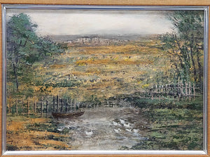 J. Gimeno Guerri Ölgemälde Idyllische Flusslandschaft mit Enten