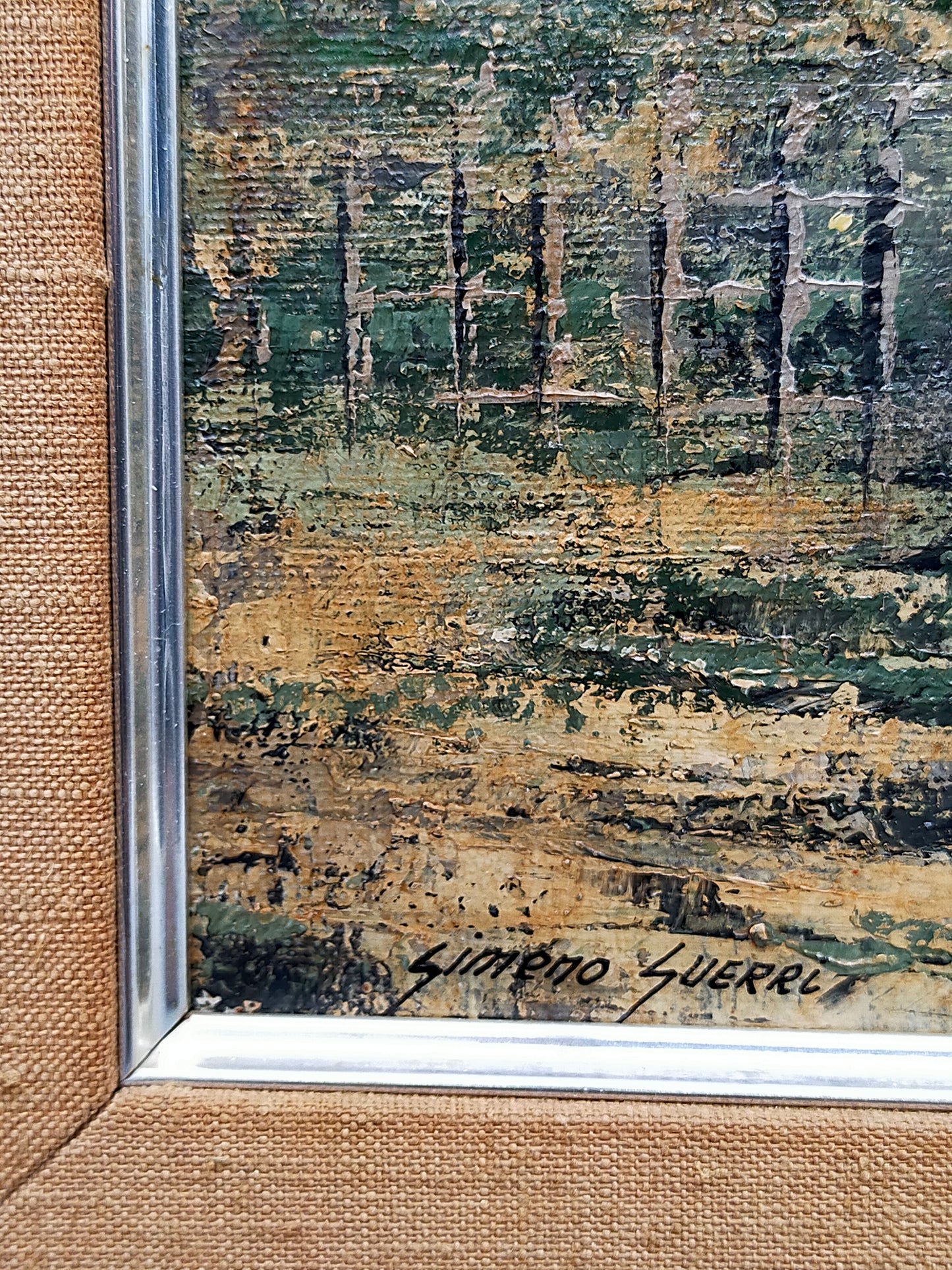 J. Gimeno Guerri Ölgemälde Idyllische Flusslandschaft mit Enten