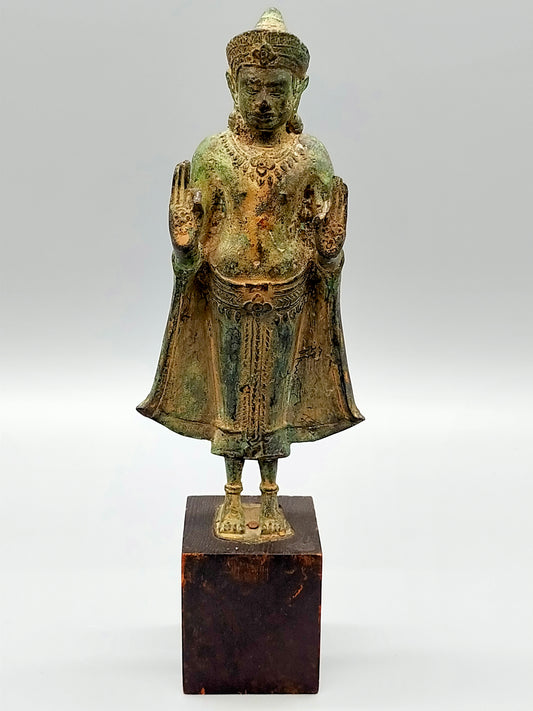 Antike Bronze Buddha Figur Stehender Buddha im Khmer-Stil