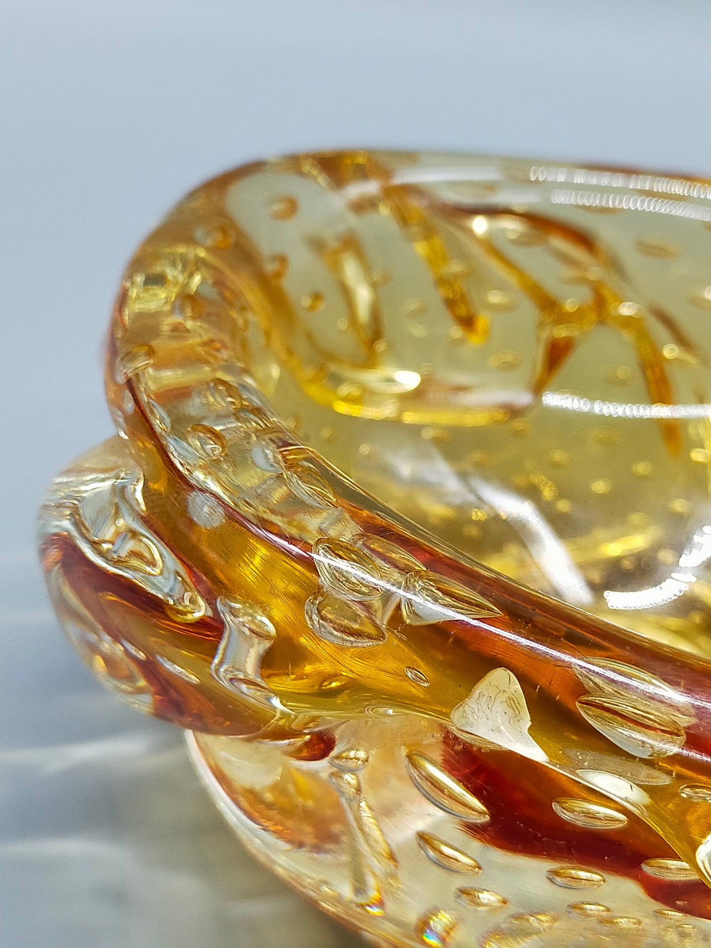 Murano Bullicante Glass Schale Amber Vintage Design Schale