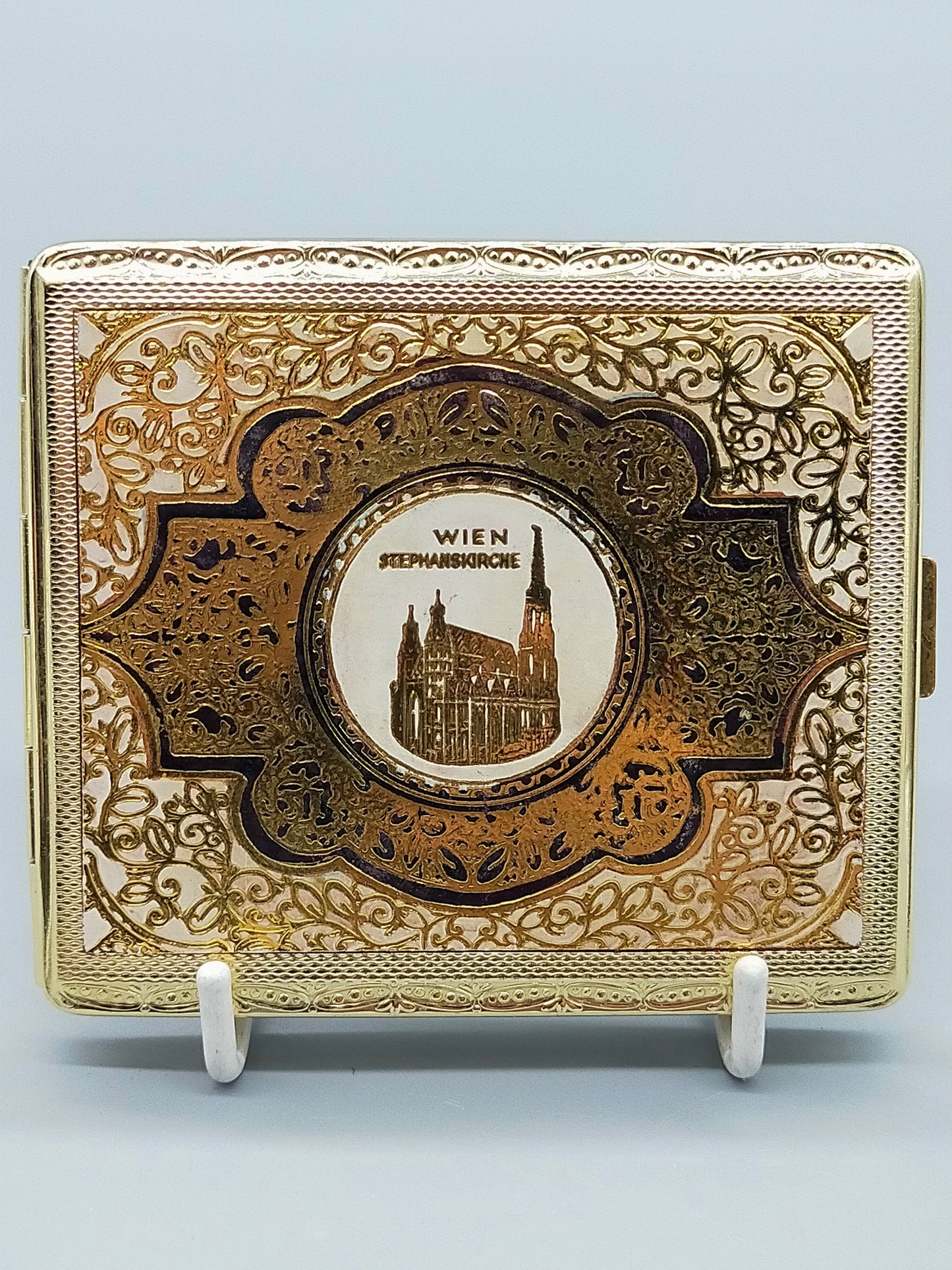 Elegantes Vintage Etui Wien Stephanskirche Edles Goldfarbenes Design