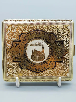 Elegantes Vintage Etui Wien Stephanskirche Edles Goldfarbenes Design