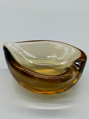 Vintage Murano Stil Glas Schale Organische Blattform in Amber Braun