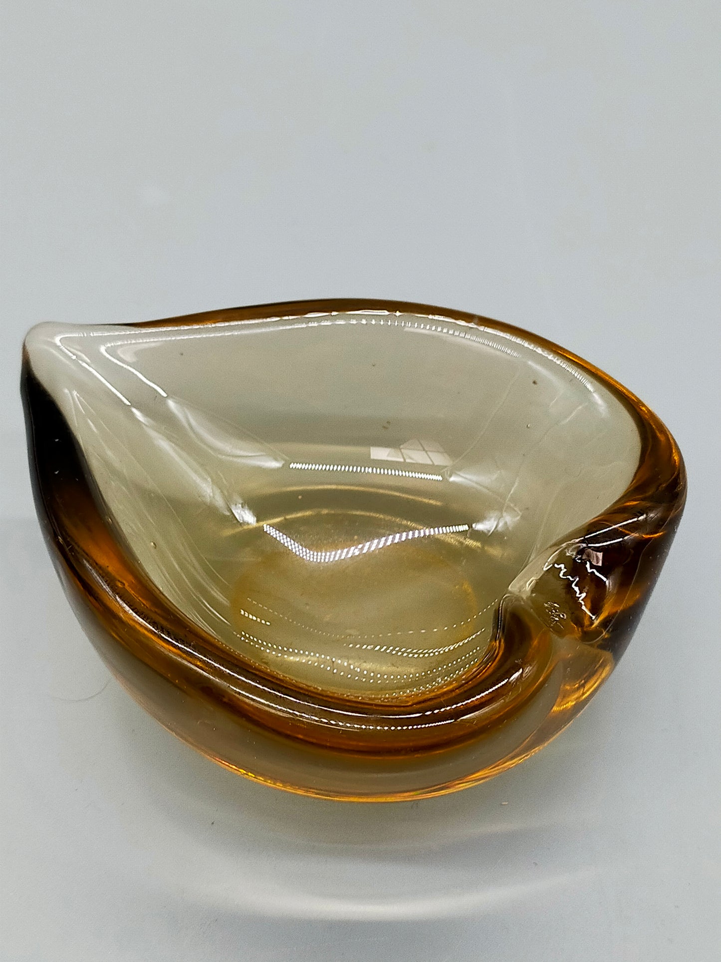Vintage Murano Stil Glas Schale Organische Blattform in Amber Braun