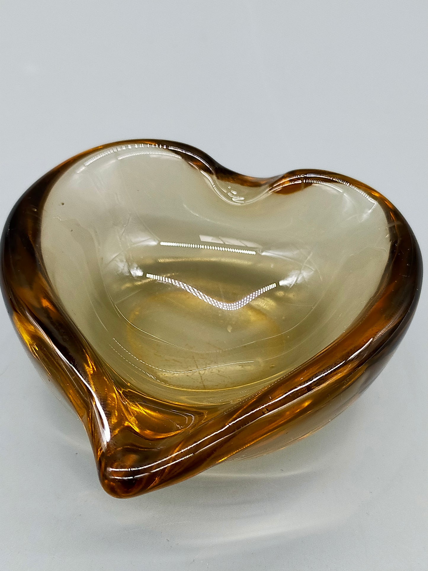 Vintage Murano Stil Glas Schale Organische Blattform in Amber Braun