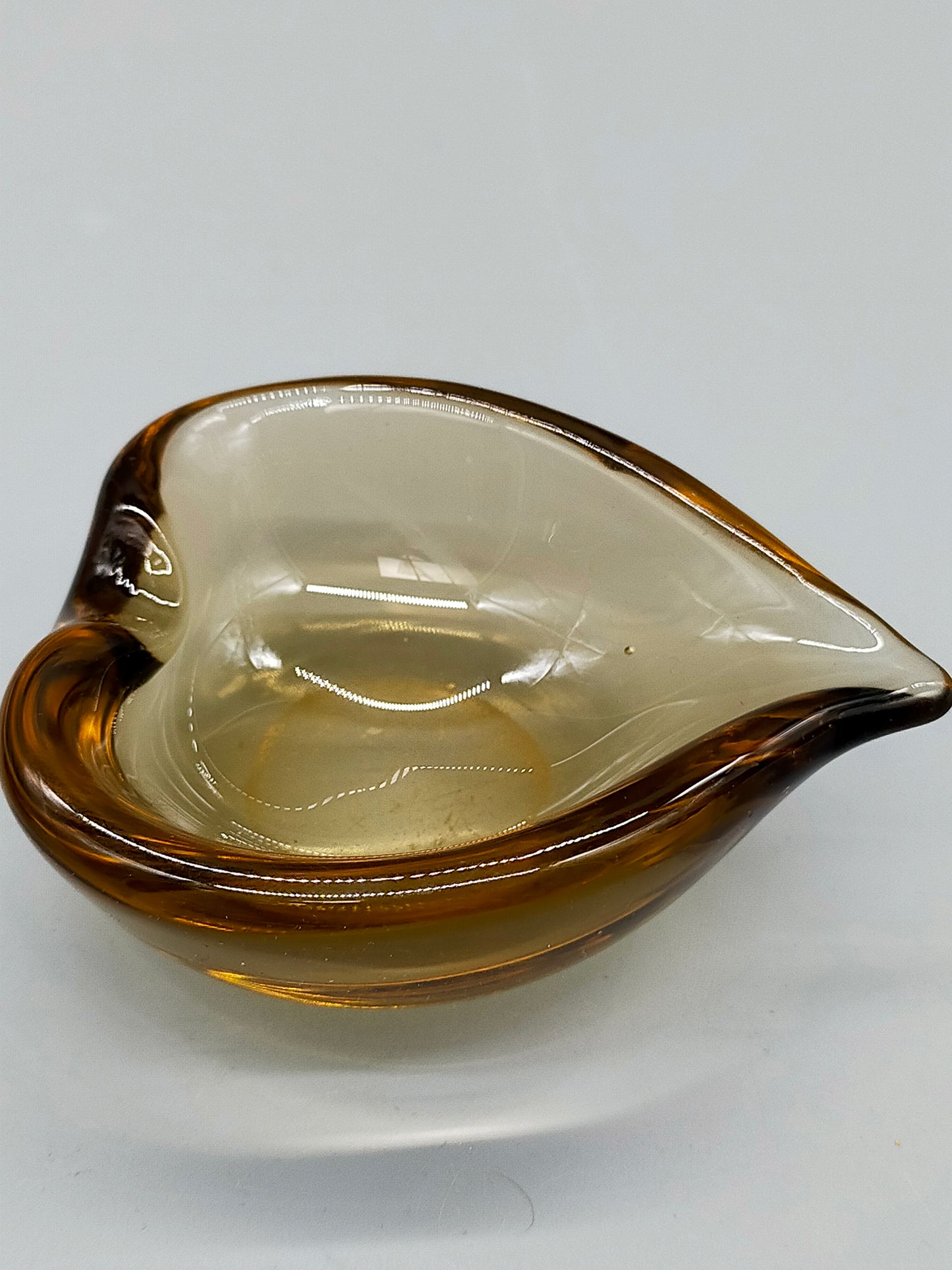 Vintage Murano Stil Glas Schale Organische Blattform in Amber Braun