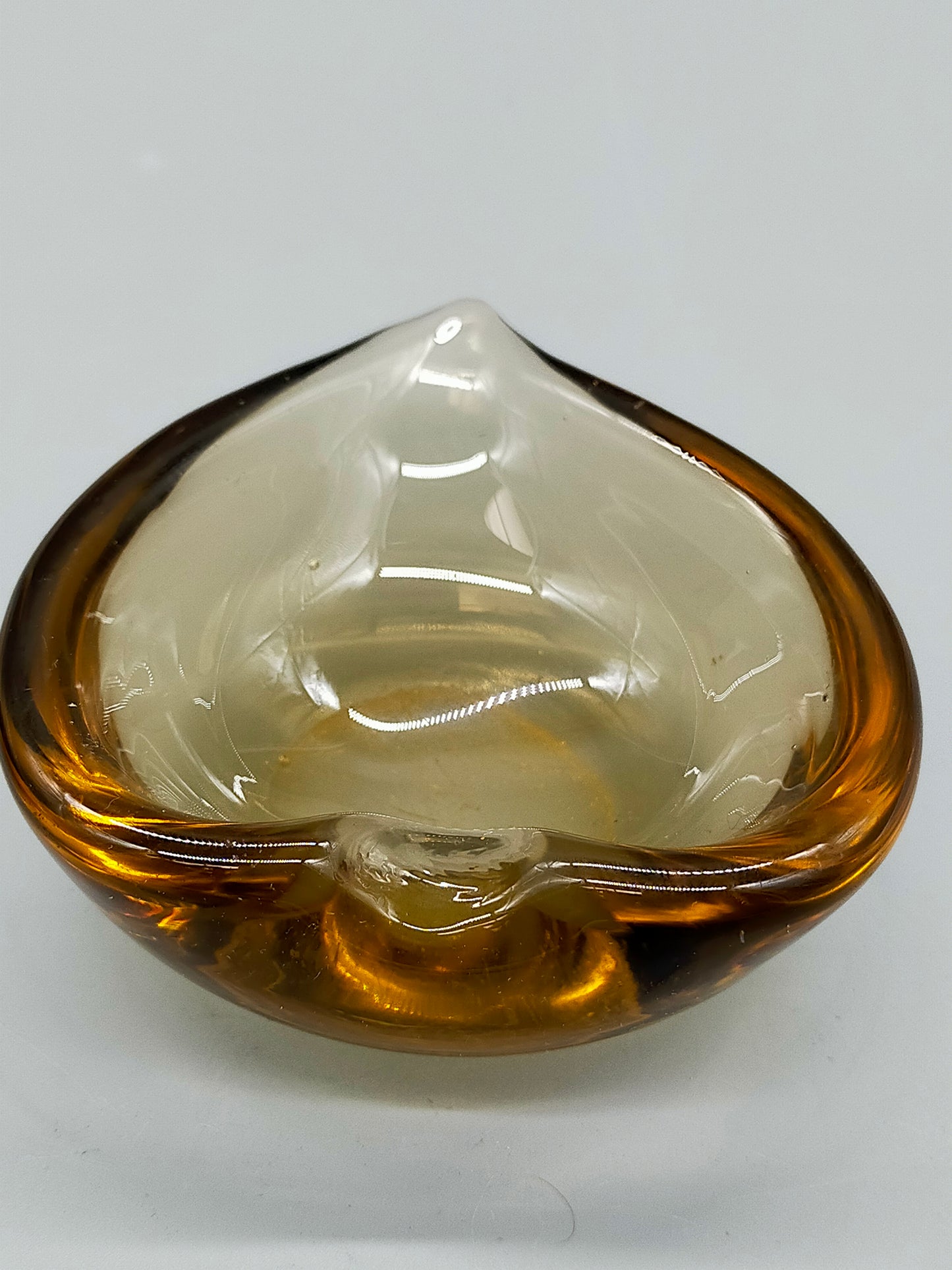 Vintage Murano Stil Glas Schale Organische Blattform in Amber Braun