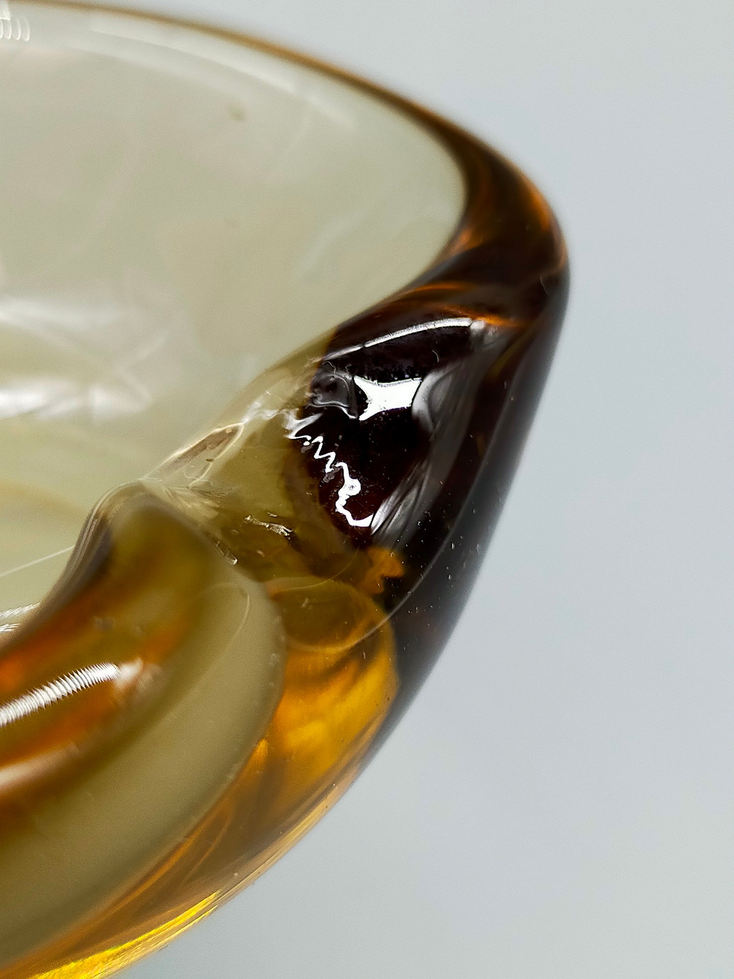Vintage Murano Stil Glas Schale Organische Blattform in Amber Braun