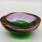 Vintage Murano Glass Schale Sommerso Bullicante in Grün & Rosa