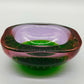Vintage Murano Glass Schale Sommerso Bullicante in Grün & Rosa