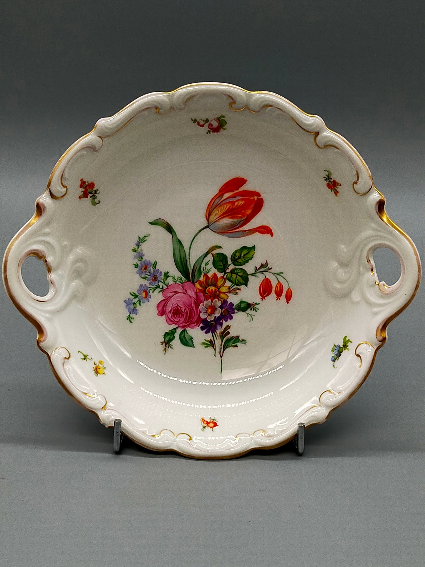 Edle Volkstedt Porzellan Schale Elegantes Blumendekor mit Goldrand