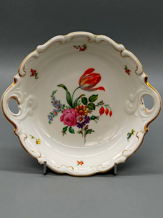Edle Volkstedt Porzellan Schale Elegantes Blumendekor mit Goldrand