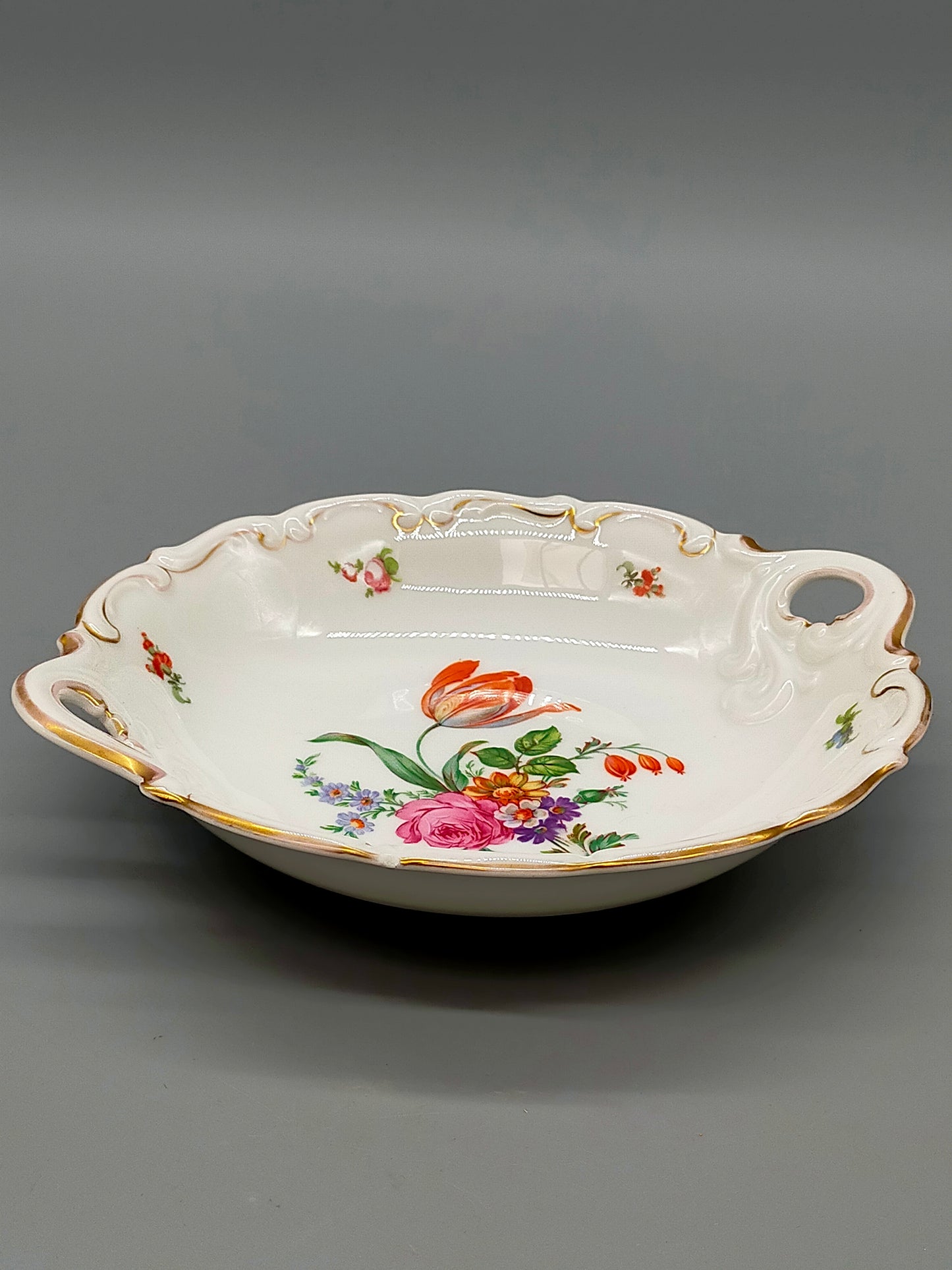 Edle Volkstedt Porzellan Schale Elegantes Blumendekor mit Goldrand