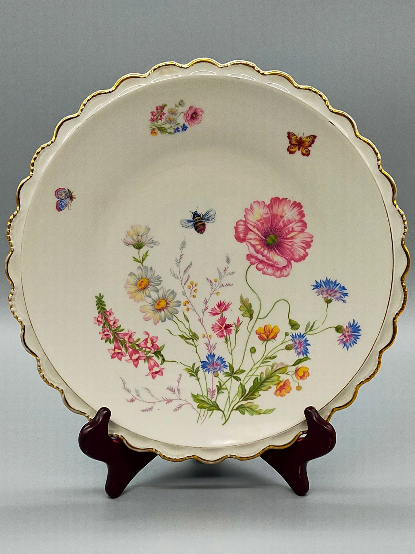 Bavaria Porzellan Teller mit Blumen Dekor und Goldrand – Vintage