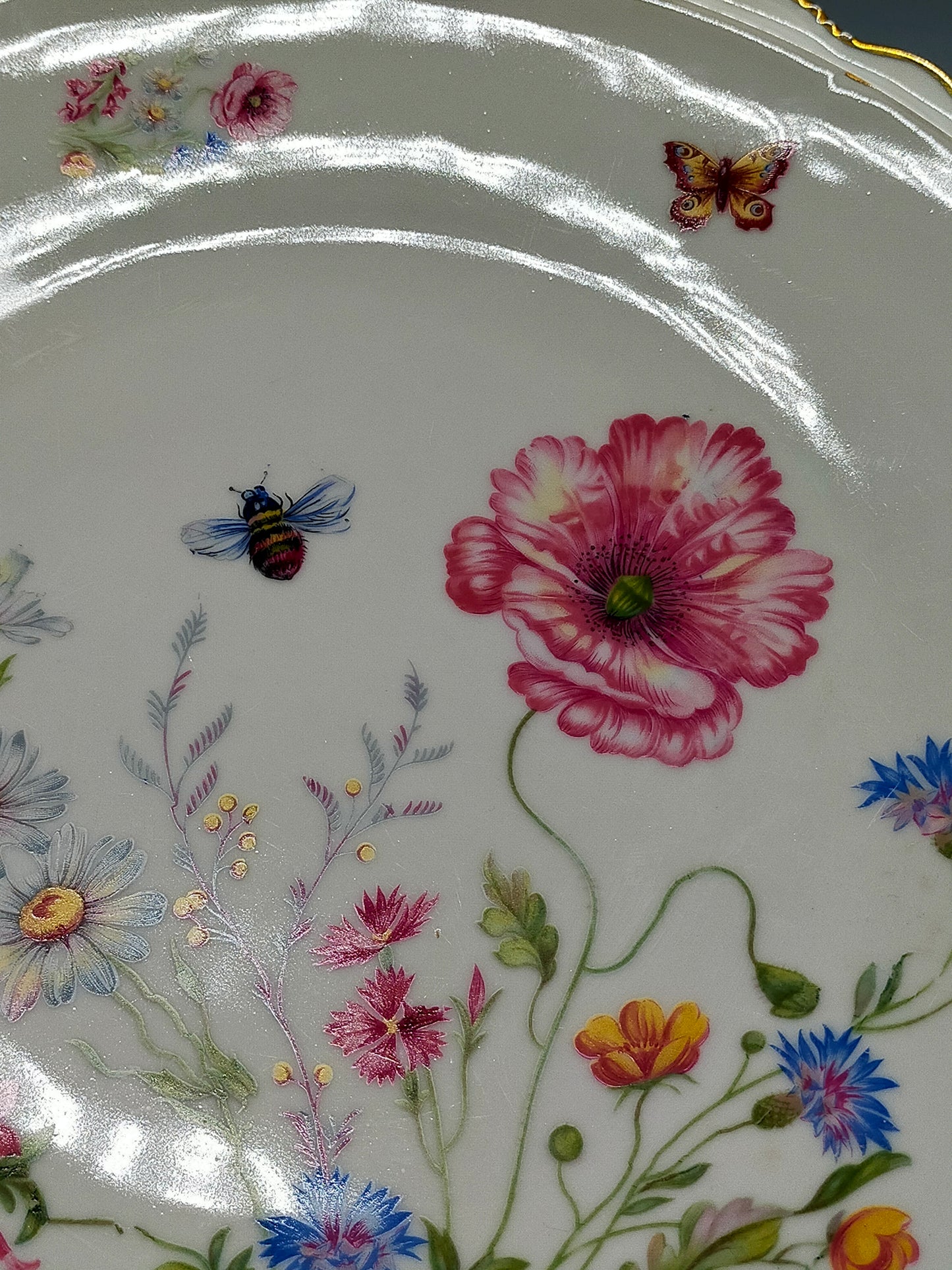 Bavaria Porzellan Teller mit Blumen Dekor und Goldrand – Vintage