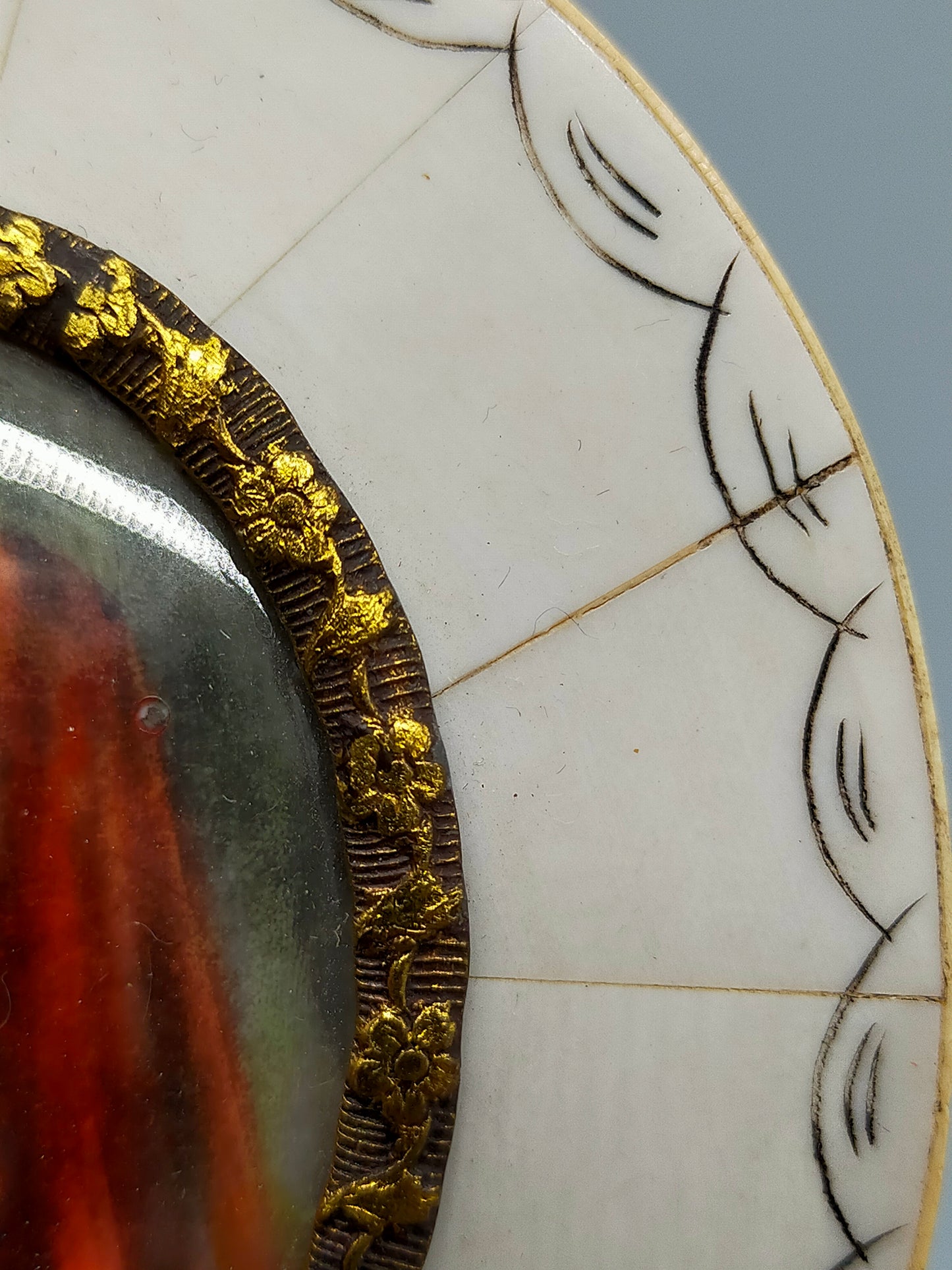 Antike Miniatur Portrait Malerei Elegante Dame mit rotem Schleier