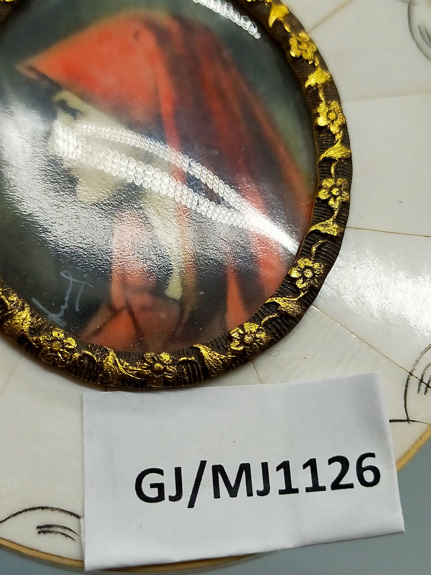Antike Miniatur Portrait Malerei Elegante Dame mit rotem Schleier