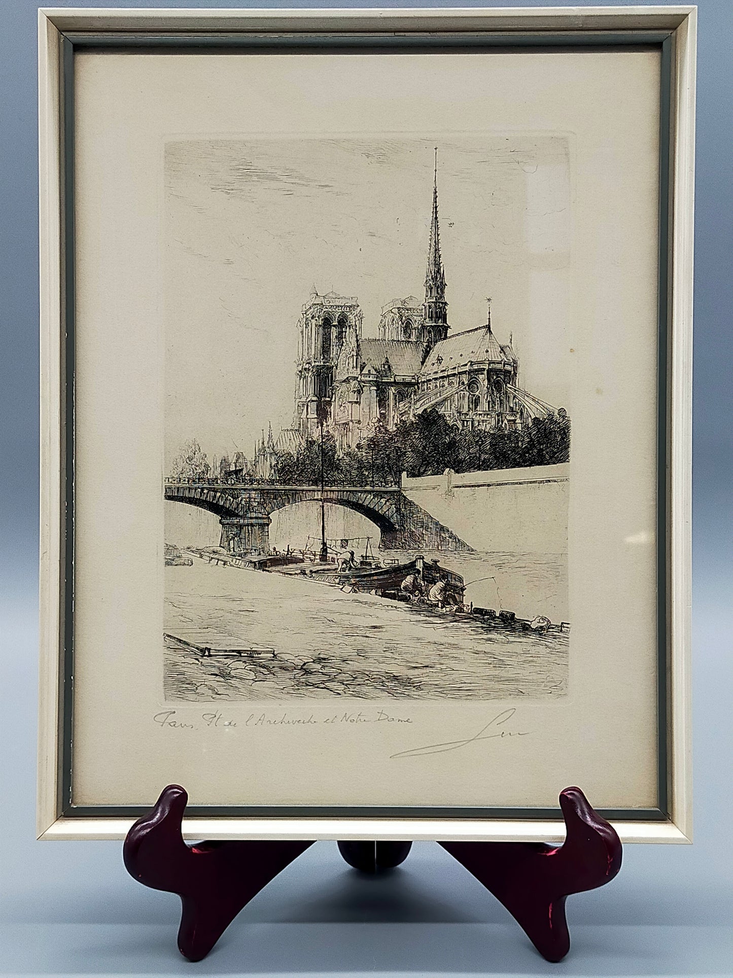 Französische Schule (XX) Blick auf Notre-Dame Radierung
