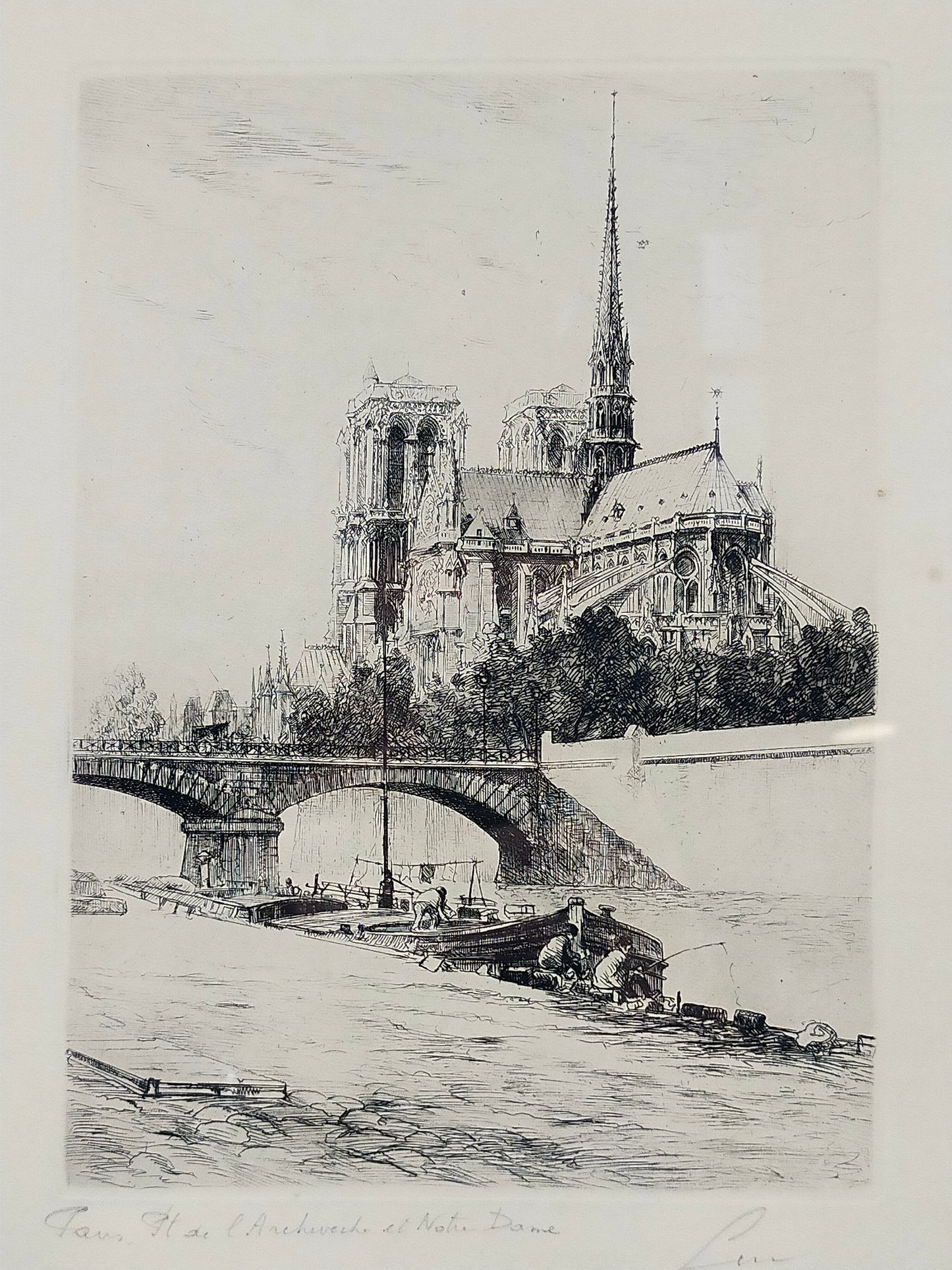 Französische Schule (XX) Blick auf Notre-Dame Radierung