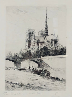 Französische Schule (XX) Blick auf Notre-Dame Radierung