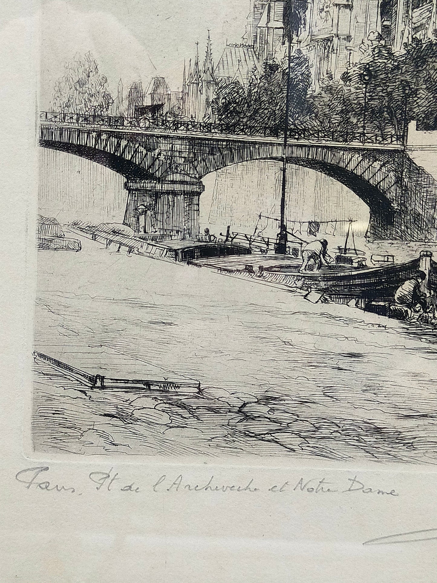 Französische Schule (XX) Blick auf Notre-Dame Radierung