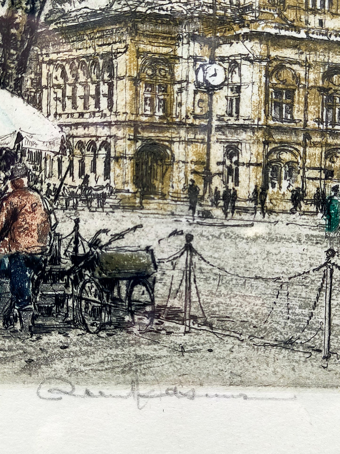 Robert Kasimir Wiener Staatsoper mit Blumenmarkt Radierung