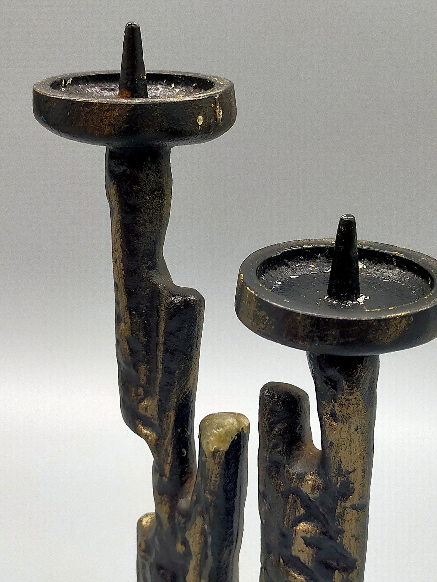 Brutalistisches Kerzenständer Set  Vintage Eisen Leuchter 60er