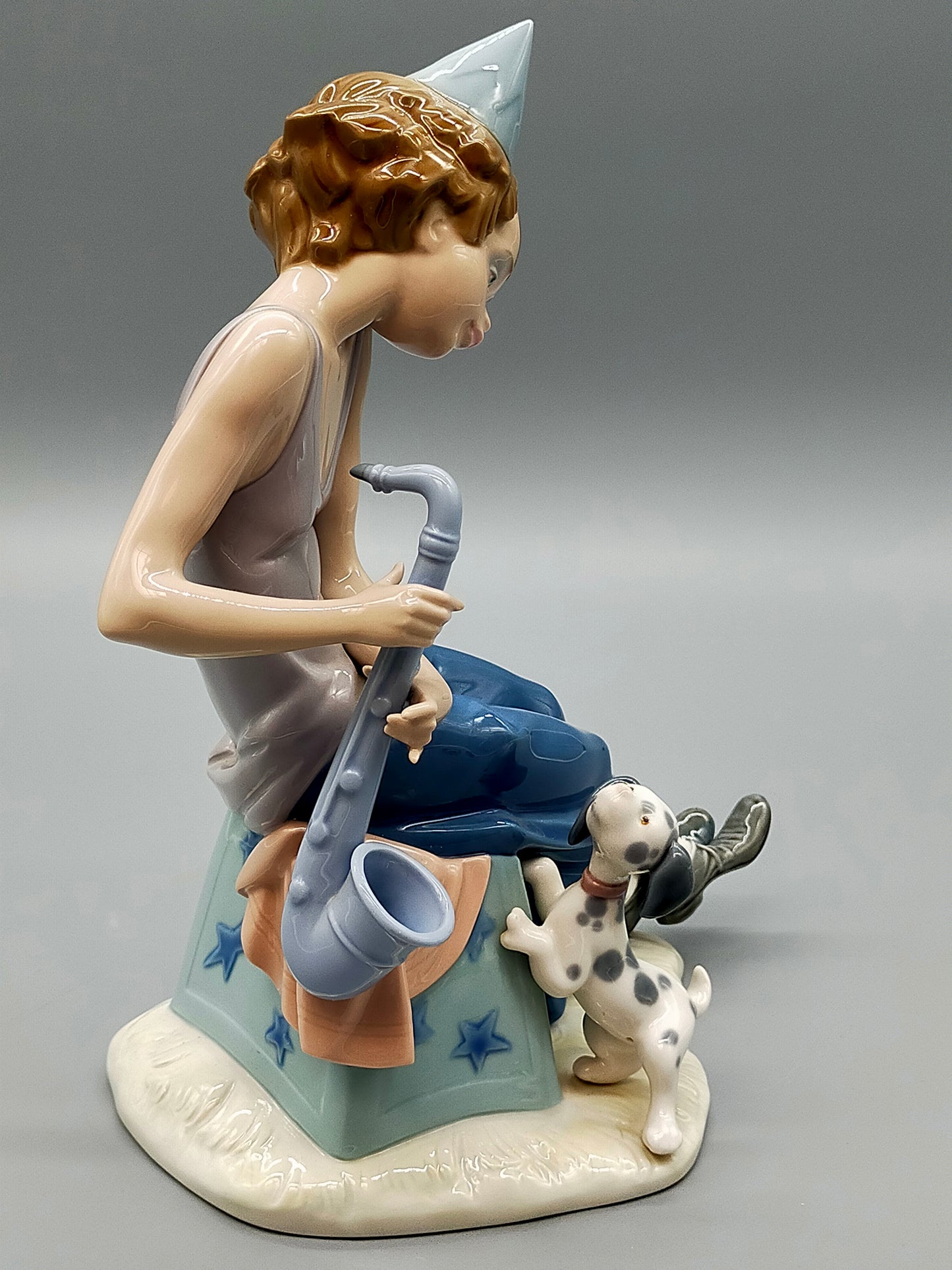 Lladró Porzellan Figur Sad Sax Junge mit Saxophon & Hund