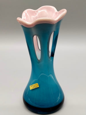 Exklusive Baron Glas Vase Elegantes Vintage Design in Blau & Rosa