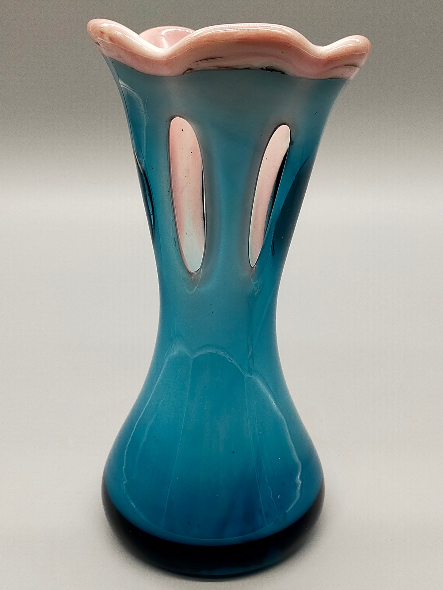 Exklusive Baron Glas Vase Elegantes Vintage Design in Blau & Rosa