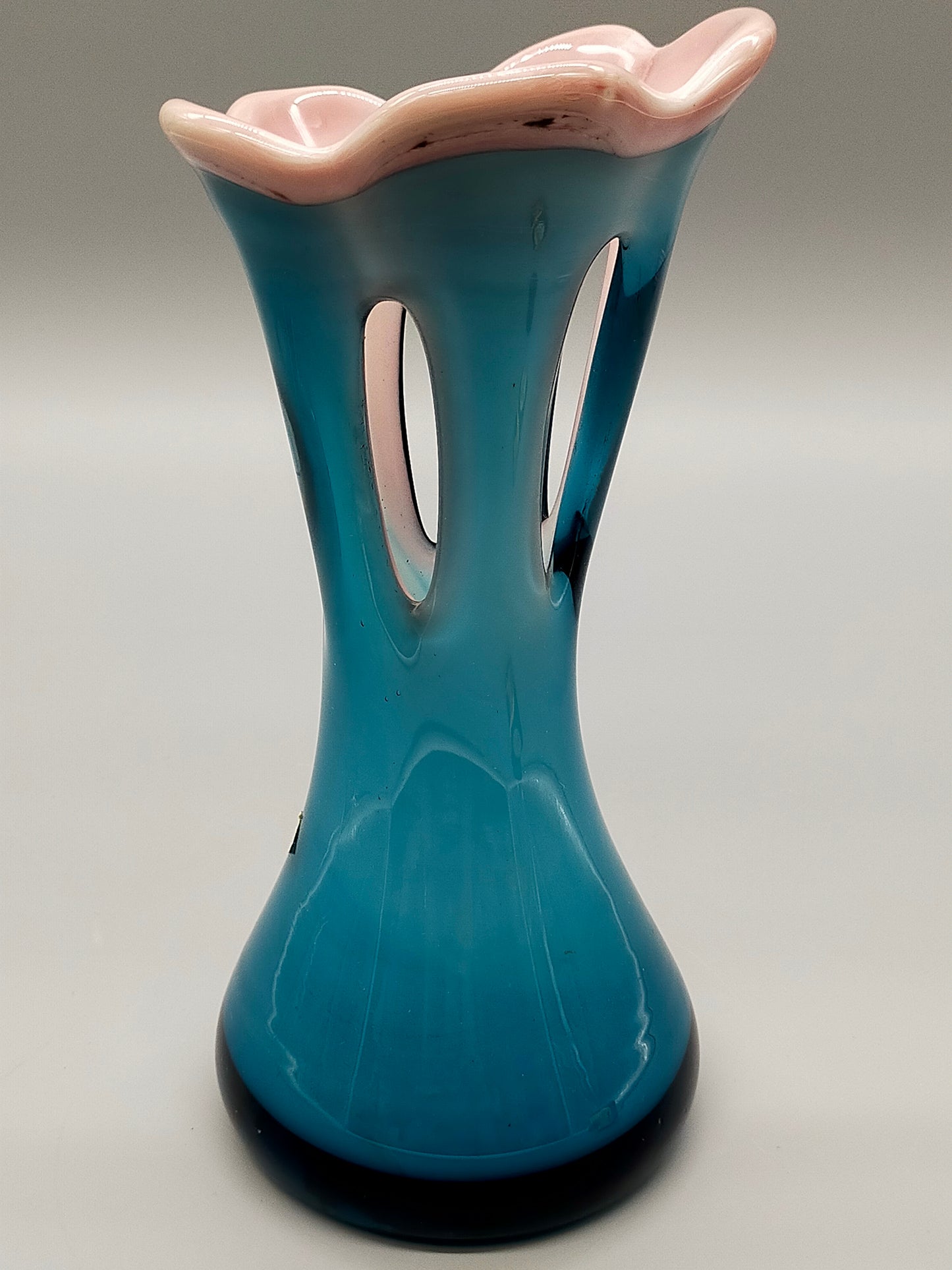 Exklusive Baron Glas Vase Elegantes Vintage Design in Blau & Rosa