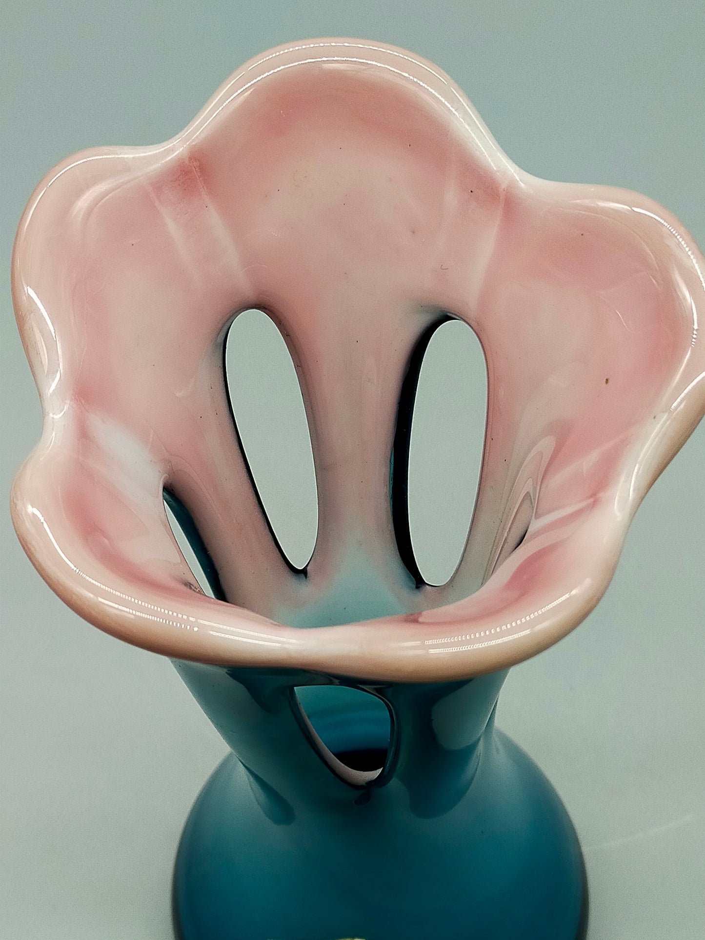 Exklusive Baron Glas Vase Elegantes Vintage Design in Blau & Rosa