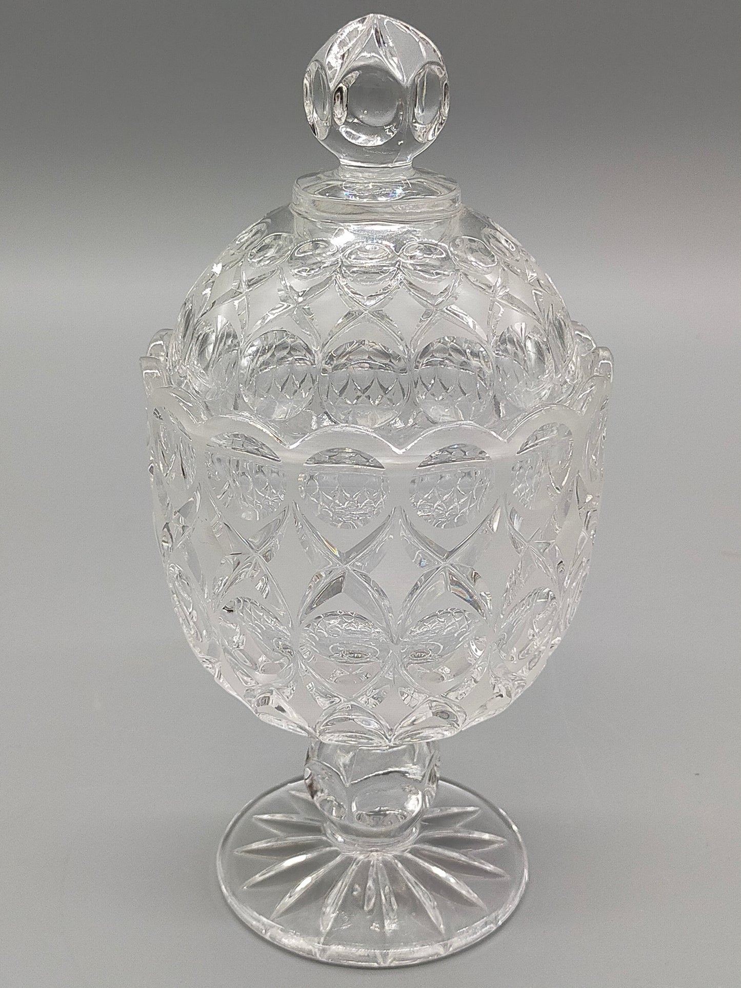 Antiker Tiffin King's Crown Glaspokal mit Deckel Vintage Bonboniere