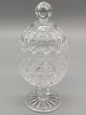 Antiker Tiffin King's Crown Glaspokal mit Deckel Vintage Bonboniere