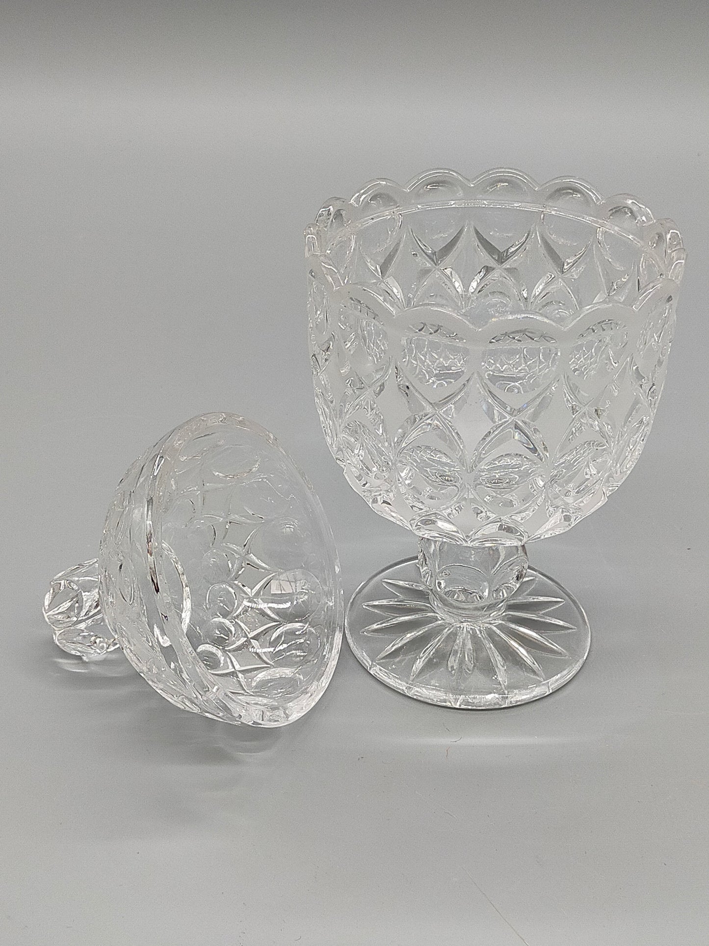 Antiker Tiffin King's Crown Glaspokal mit Deckel Vintage Bonboniere