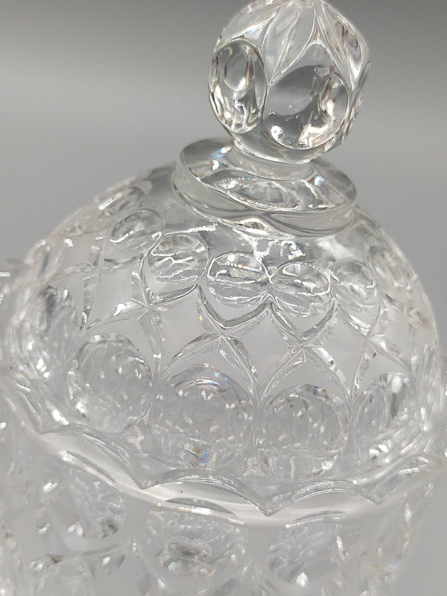 Antiker Tiffin King's Crown Glaspokal mit Deckel Vintage Bonboniere