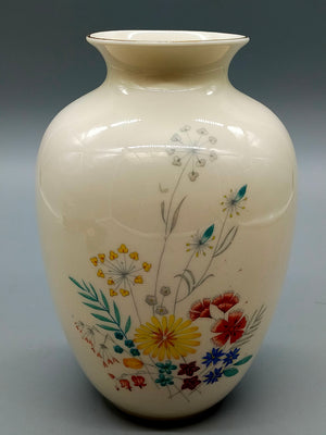Elegante Vintage Porzellan Vase mit bunten Feldblumen Goldrand