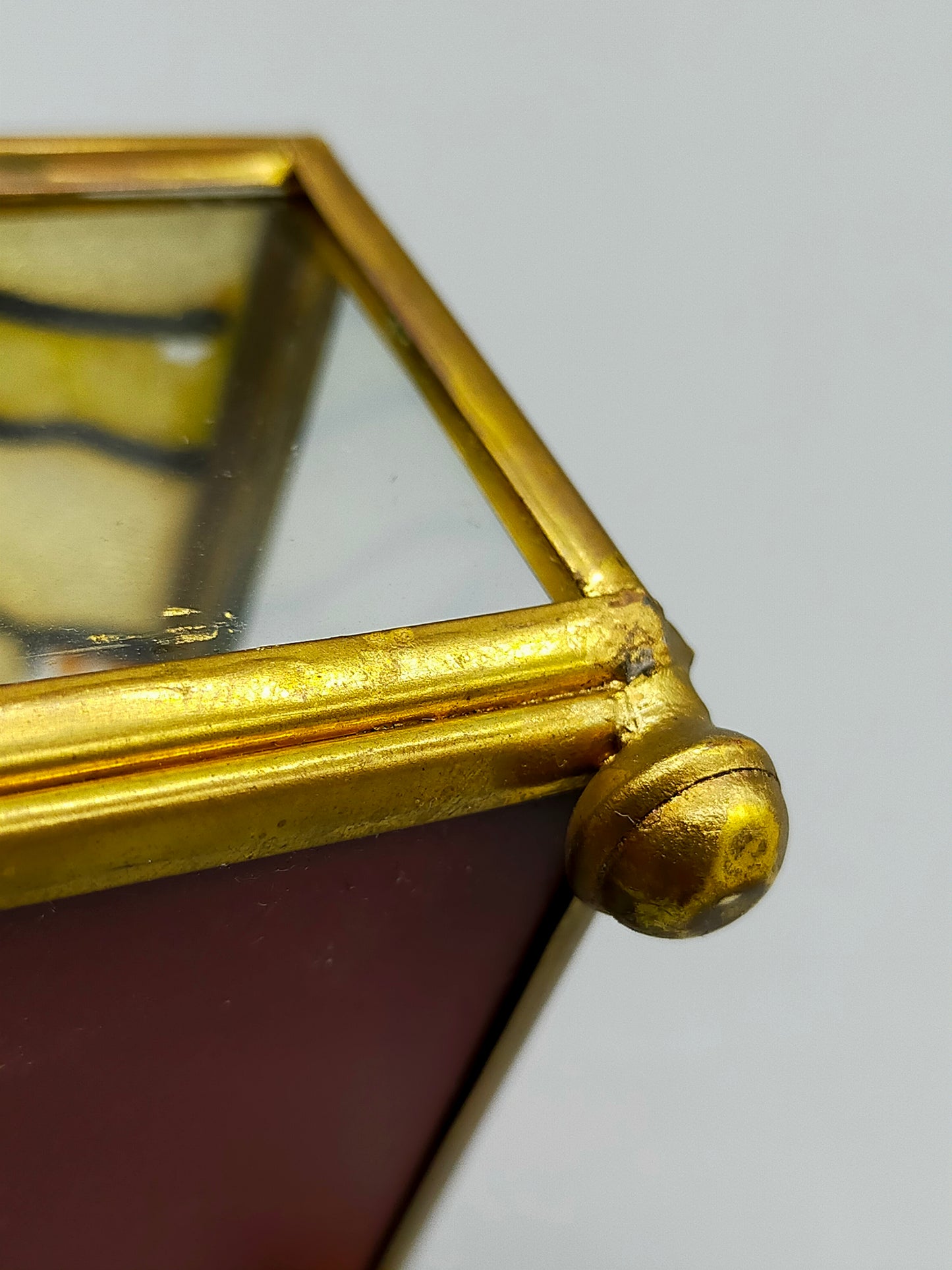 Antike Glas Schatulle mit Vogel Motiv Messing Schmuckkästchen