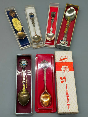 Vintage Antik Versilberte Souvenirlöffel Set – 7-teilig