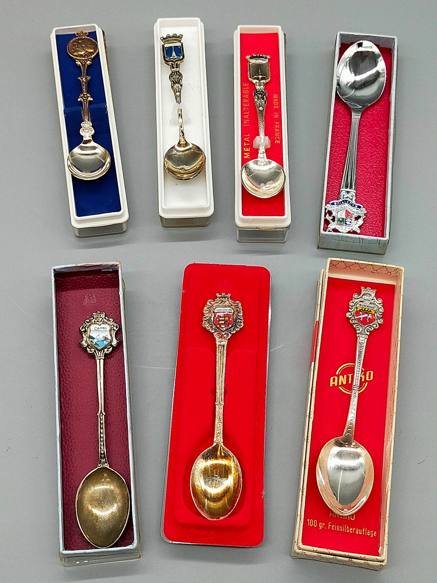 Vintage Antik Versilberte Souvenirlöffel Set – 7-teilig