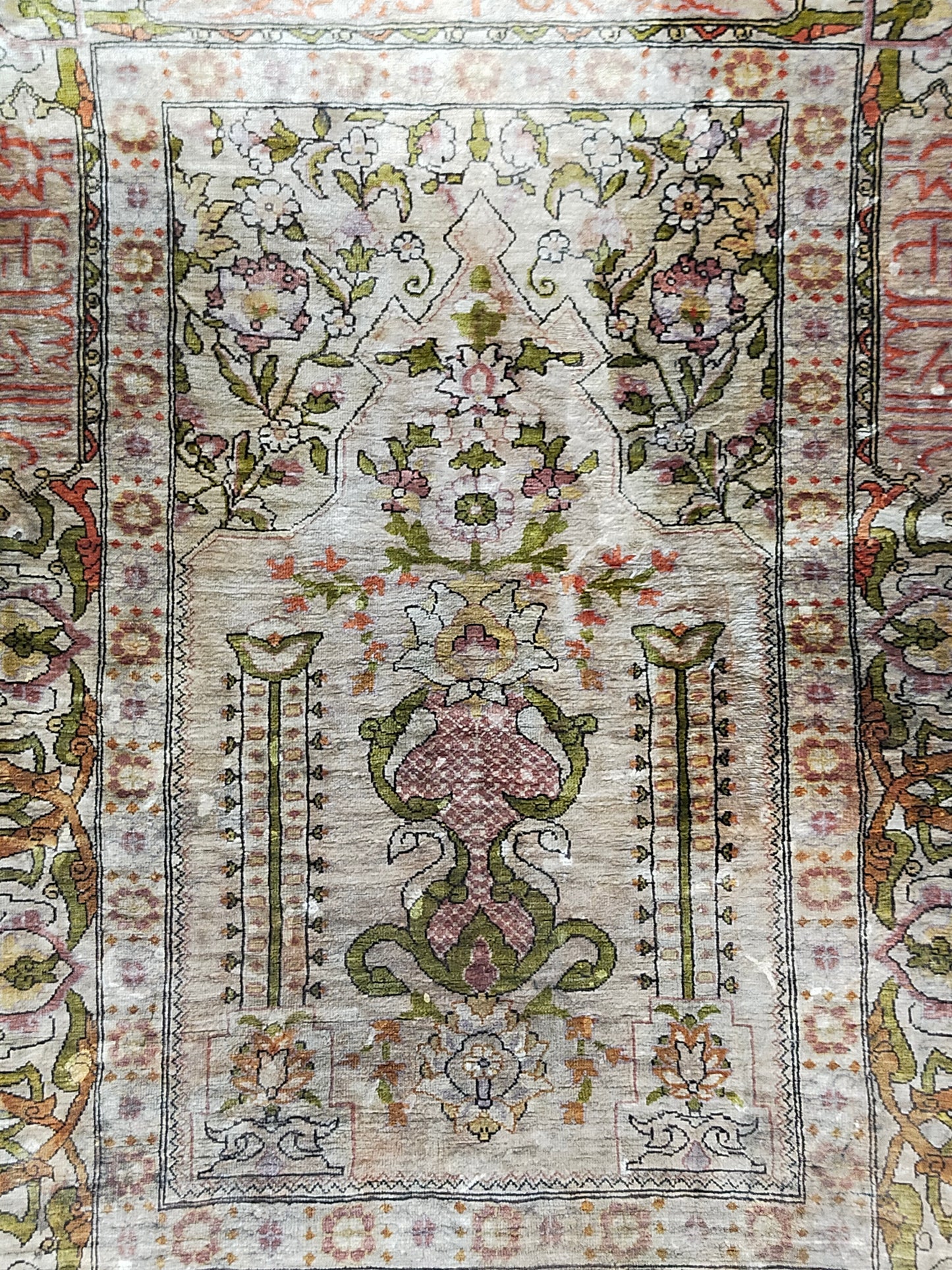 Antik Türkei Hereke Lebensbaum Gebetsteppich Seide auf Seide - 74 x 55,5cm