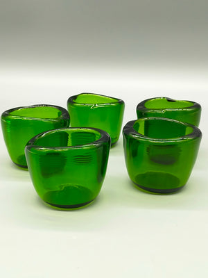 Vintage Grüne Glas Kerzenhalter 5er Set – Rustikales Design