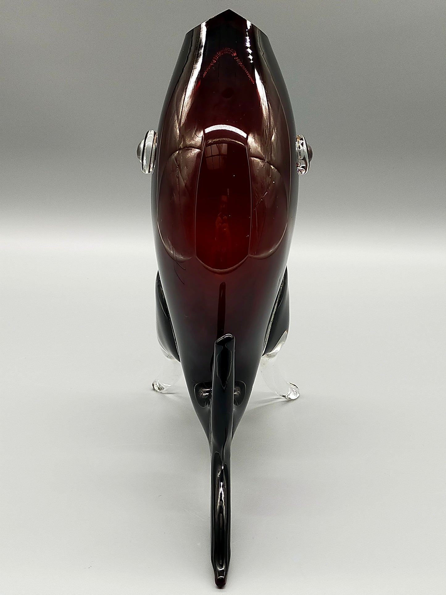Vintage Murano Stil Glas Vase Fisch Rubinrot mit klaren Flossen