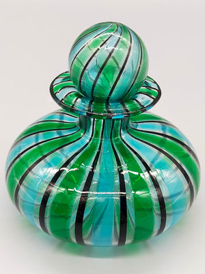 Vintage Murano Stil Glas Parfümflakon Grün Blau Gestreift