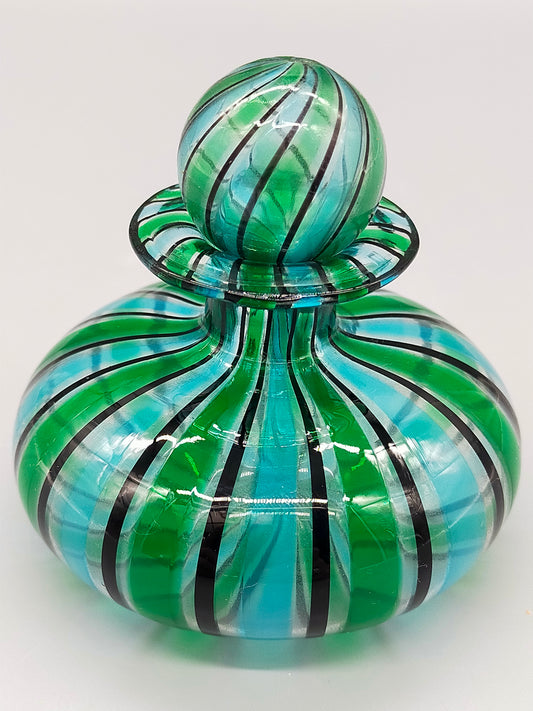 Vintage Murano Stil Glas Parfümflakon Grün Blau Gestreift