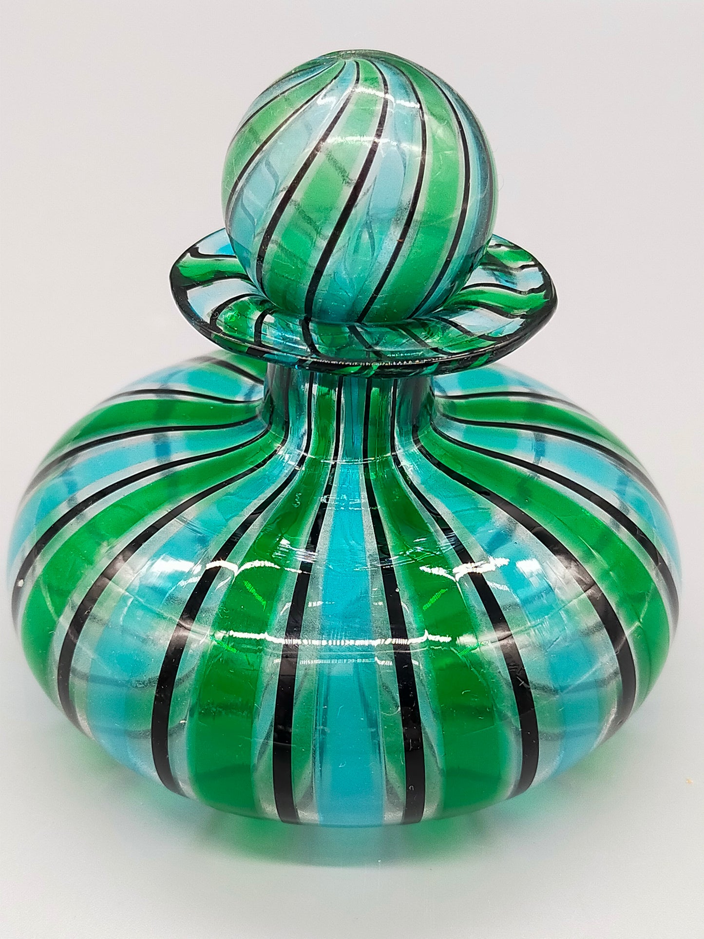 Vintage Murano Stil Glas Parfümflakon Grün Blau Gestreift