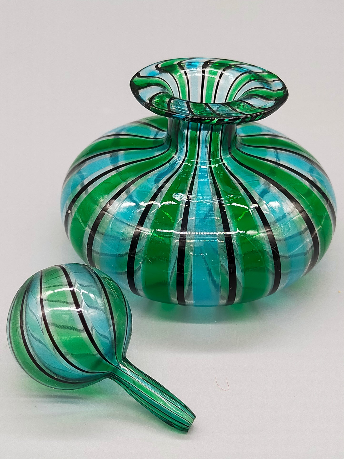 Vintage Murano Stil Glas Parfümflakon Grün Blau Gestreift