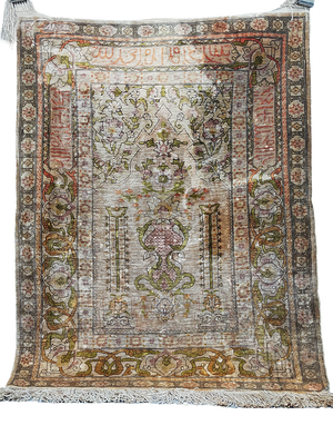 Antik Türkei Hereke Lebensbaum Gebetsteppich Seide auf Seide - 74 x 55,5cm