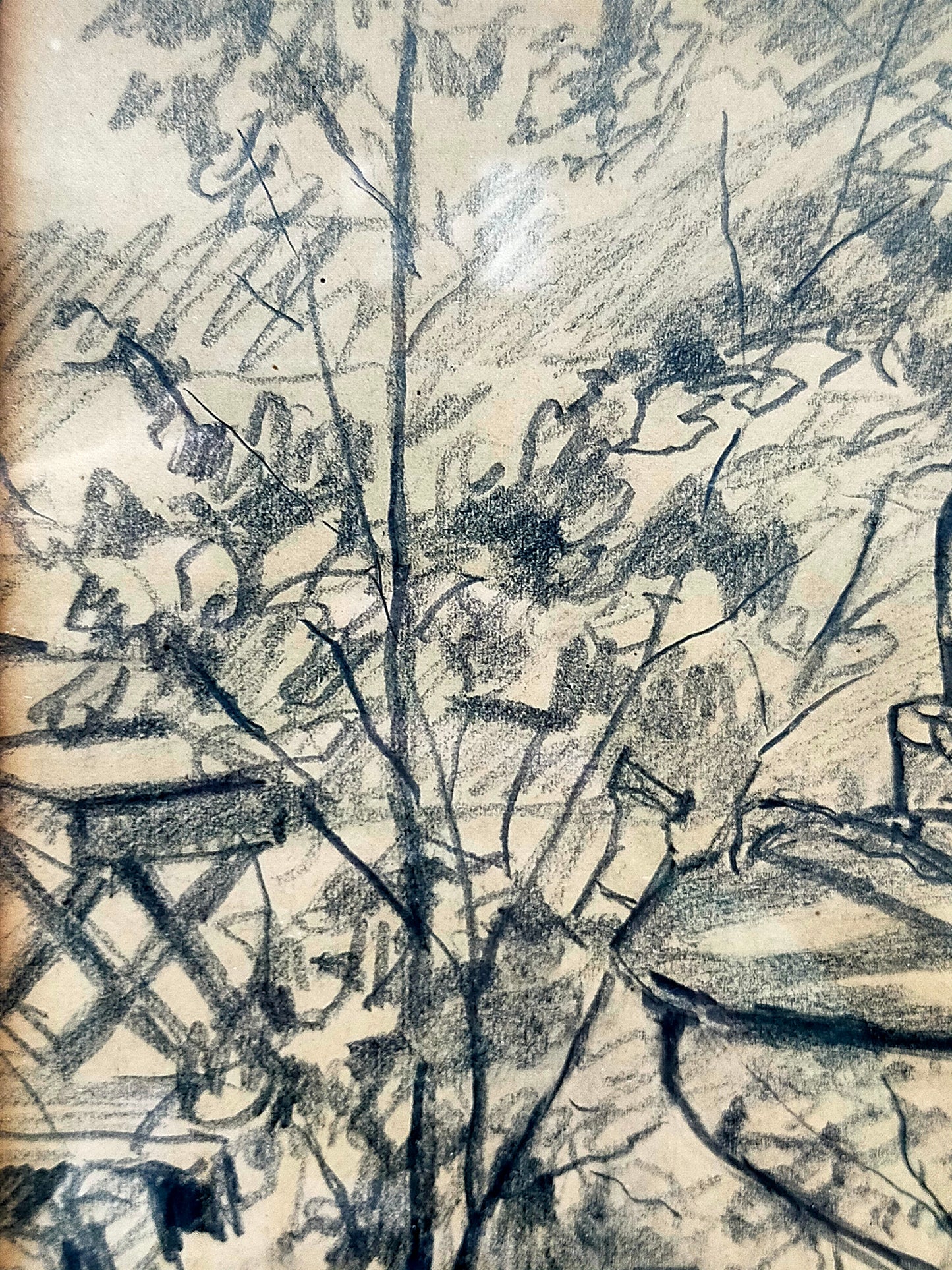 Original Zeichnung von Karl Krummacher Ältere Dame im Garten