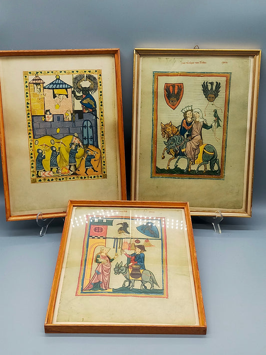 Deutsche Schule (XIV) 3er Set Codex Manesse – Einrahmung